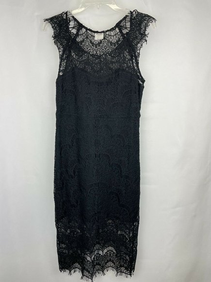 Intimately Free People Black Peekaboo Lace Slip Dress Scallop Hem Size S/M - Picture 2 of 12